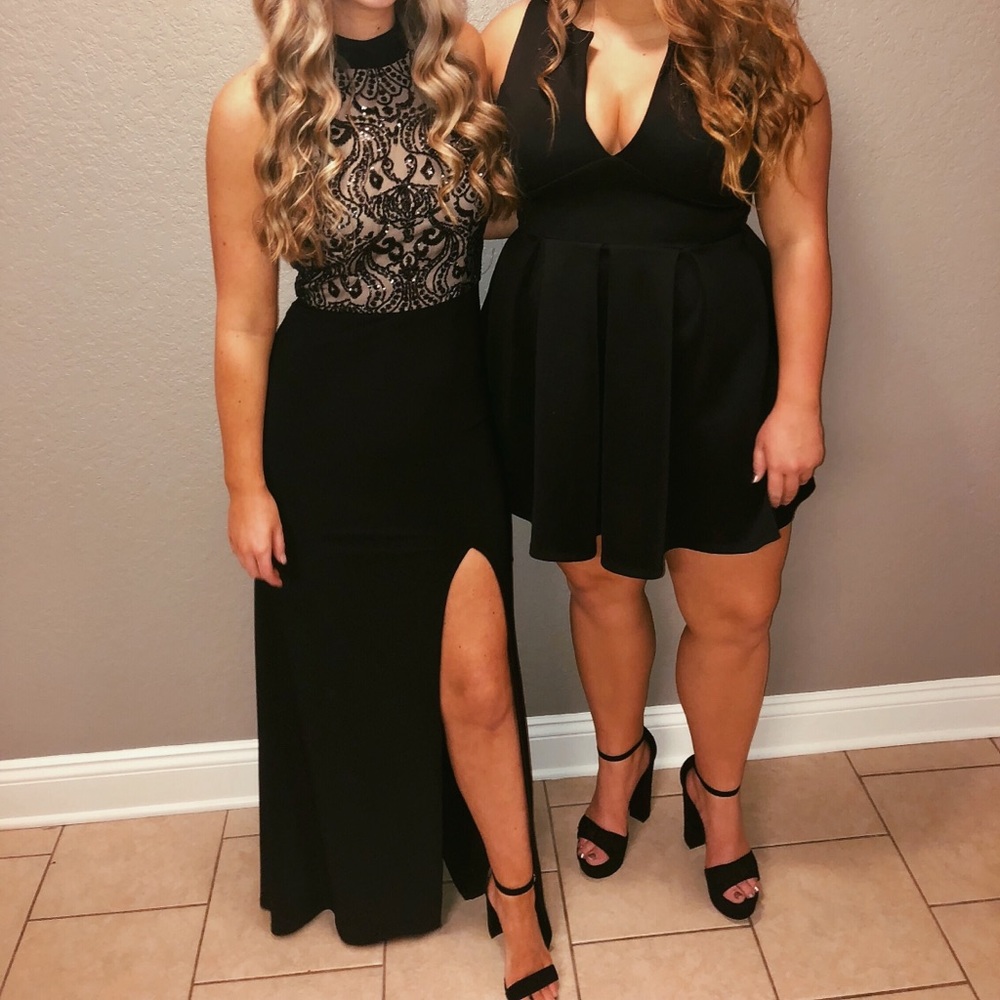 Black beaded formal dress